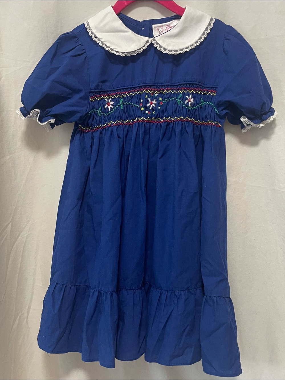 Vintage Winnie the Pooh Disney Blue Smocked Peter Pan Collar Dress